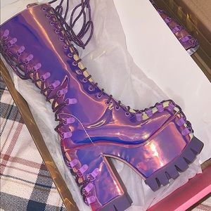 Brand new purple holographic platform boots